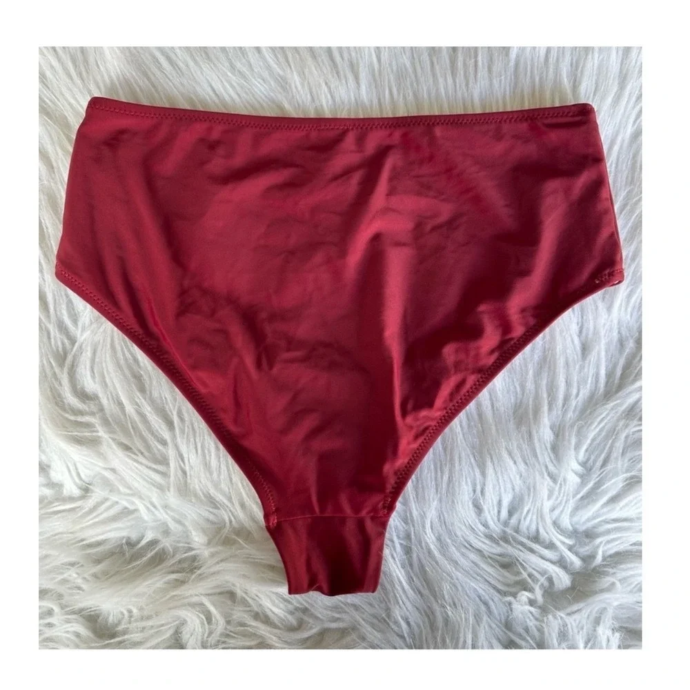 Womens Bikini Swimsuit Red High Waisted Bandeau Halter Knot Top Beach Medium
